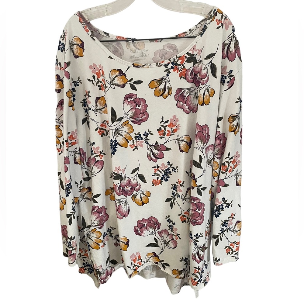 Terra & Sky Long Sleeve Lightweight Scoop Neck Floral Top Plus Size 4X - Picture 2 of 4